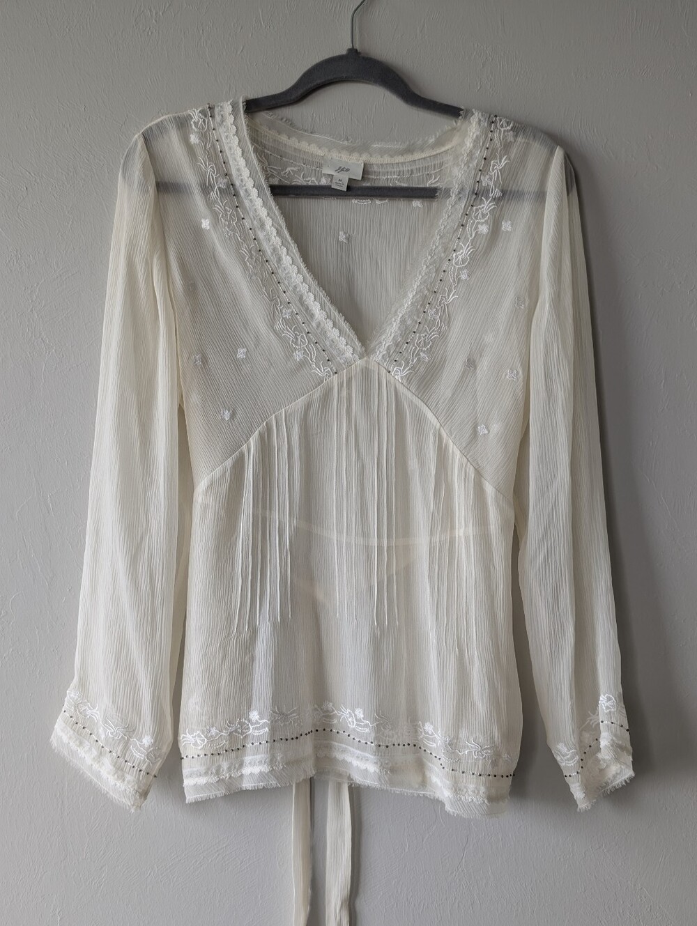 Vintage Y2K J.Jill Silk Boho Top Embroidered Peasant Cottagecore Romantic Size M